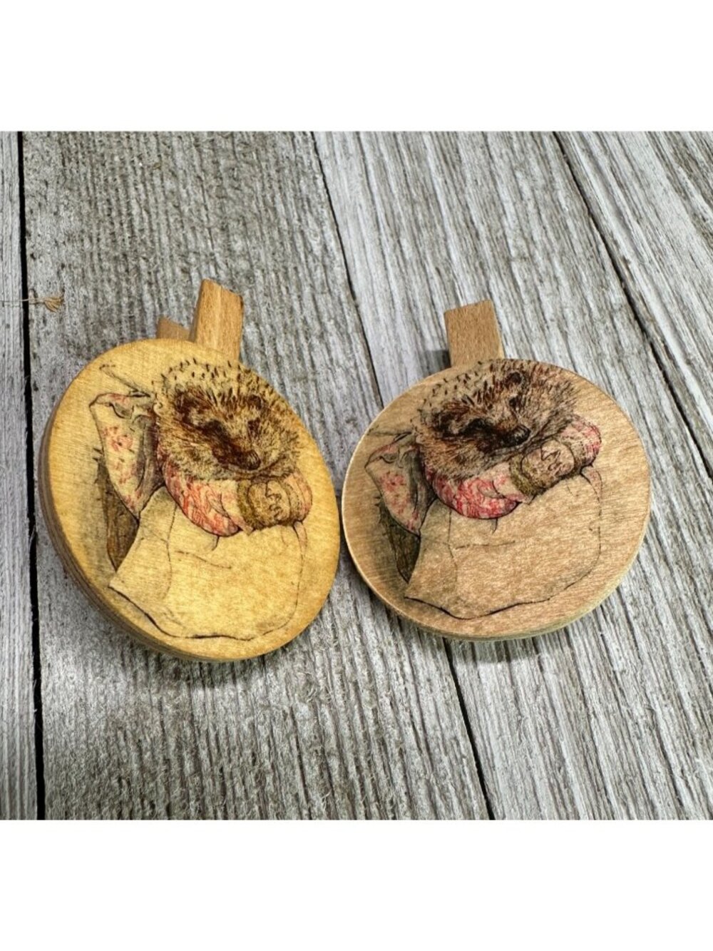 Vintage Sevi Beatrix Potter Hedge Hogs Close Pins Made in Italy - Set of 2